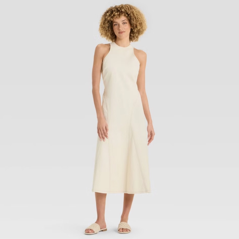Women’s Racerback Cream Denim Midi A-Line Dress- Future Collective NWT Size 14